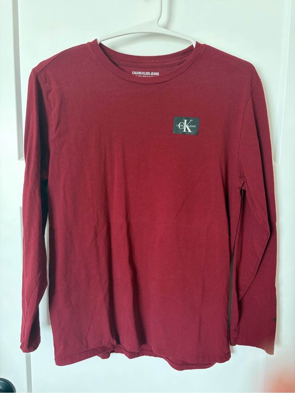 Calvin Klein Teen Long Sleeve Crewneck Shirt - Burgundy - Boys 18/20 XL